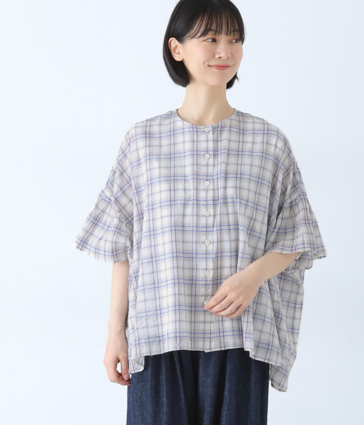 シャーリングチェック脇切替オーバーブラウス｜ina（イナ）の商品詳細