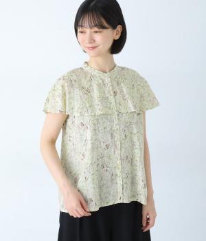 コットンボタニカルケープ風前開きブラウス(グリーン-F)
