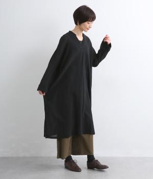 コットンウェービーボイルスキッパーワンピース(ブラック-F)