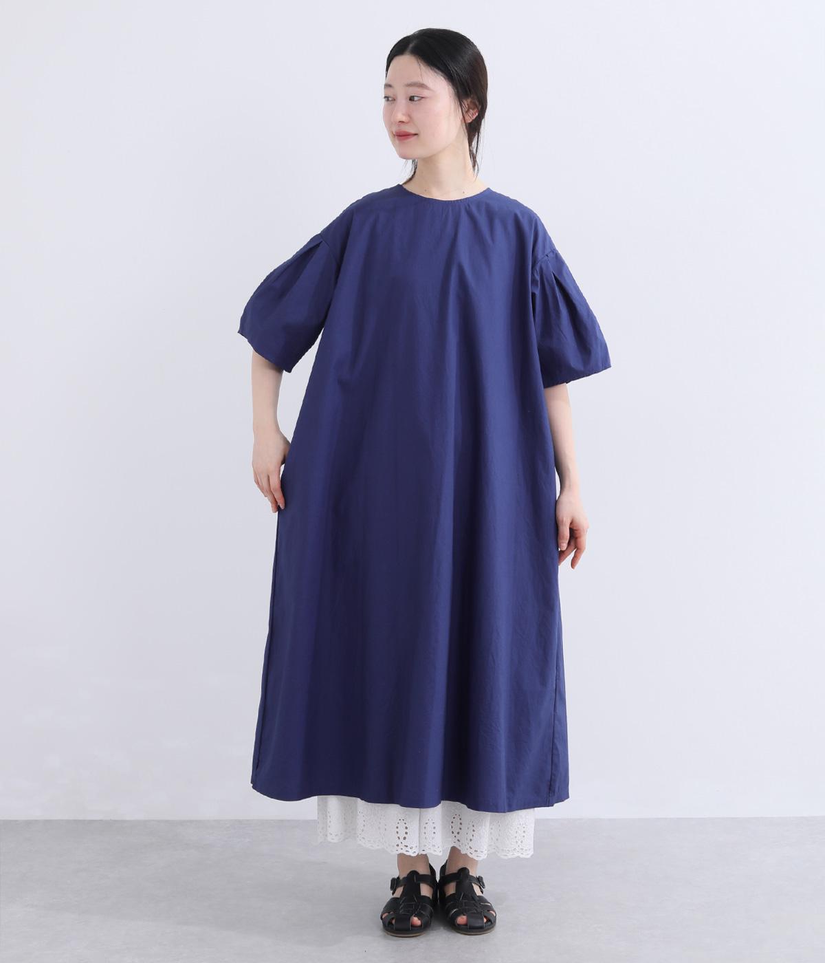 コットンタイプライター　パフスリーブワンピース(ロイヤルブルー-F)
