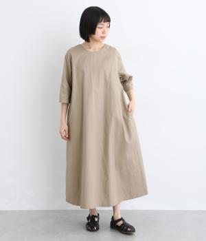 コットンリネン　後ボタン開き2wayワンピース(ベージュ-F)
