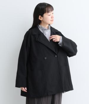 スタンドカラーダブルハーフコート（ブラック・F）