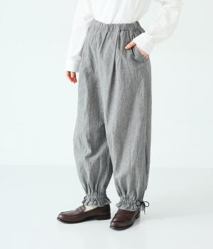 コットンリネンワッシャー裾紐付きパンツ