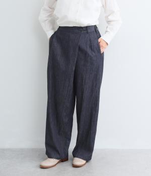 コットンリネンヘリンボーンラップパンツ（DENIM・F）