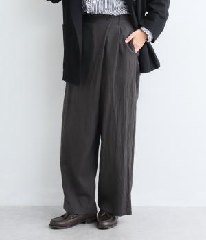 コットンリネンヘリンボーンラップパンツ2（チャコール・F）