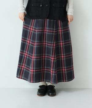 コットンリネン切替チェックスカート