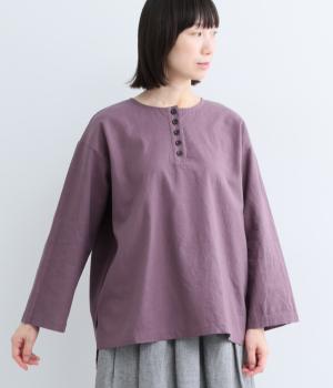 リネンコットンヘンリーネックプルオーバー(パープル-F)