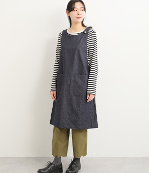 デニム オーバーエプロン(ネイビー-ONESIZE)