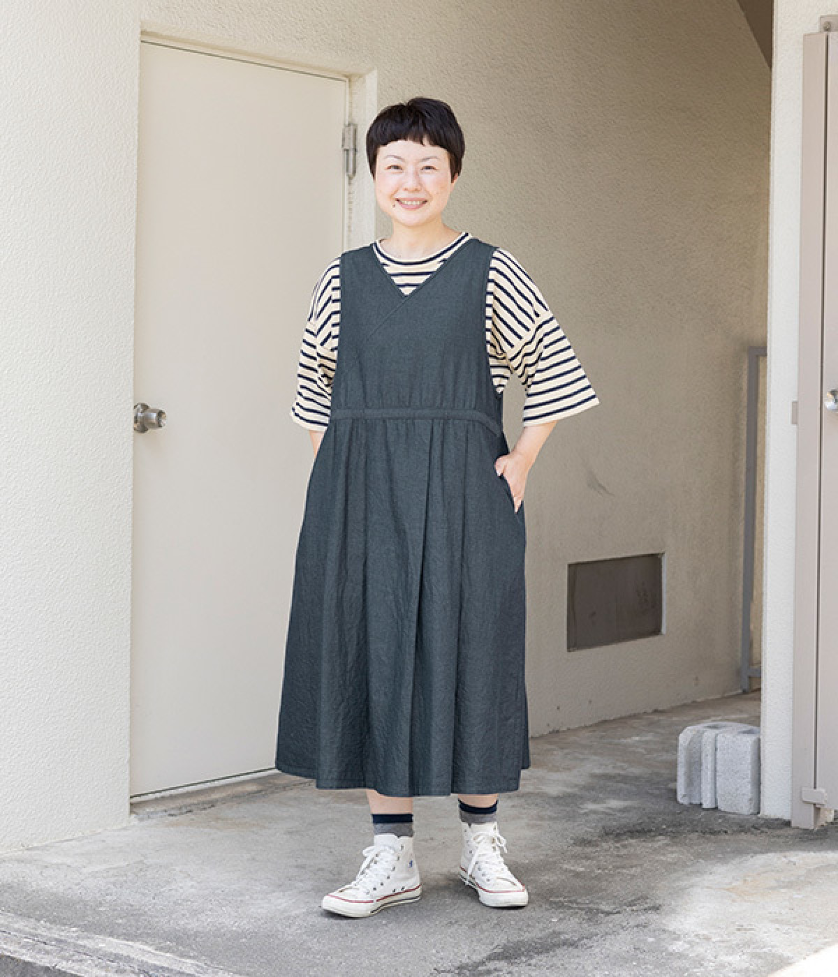 デニム　2WAYジャンパースカート(ネイビー-ONESIZE)