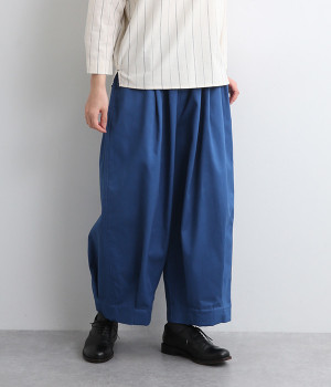コットンツイル　裾タックパンツ(ブルー-ONESIZE)