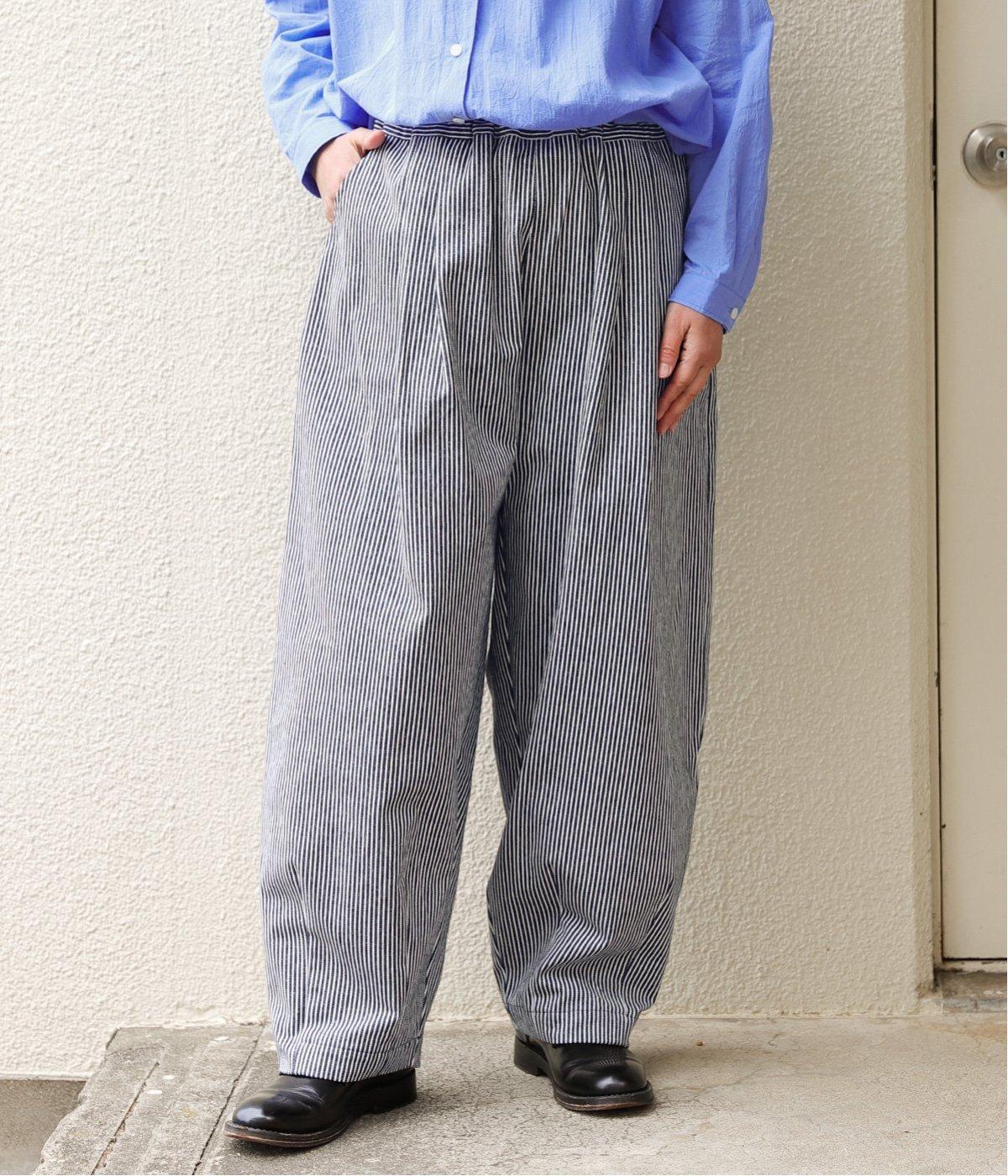 ヒッコリーストライプ　裾ダーツパンツ(ネイビー-F)