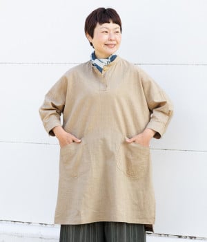 コットンリネンレーヨン　8分袖アトリエプルオーバー(ナチュラル-ONESIZE)