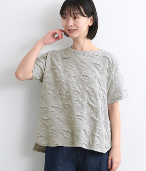 ドットジャカード　ボートネックプルオーバー(グレー-ONESIZE)