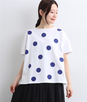 コットン天竺　ドットプリントTシャツ(ホワイト-ONESIZE)