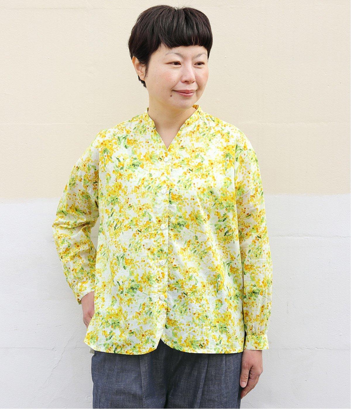 コットンローン　ミモザプリントスキッパーブラウス