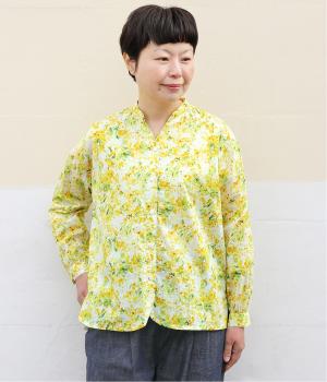 コットンローン　ミモザプリントスキッパーブラウス(ホワイト-F)