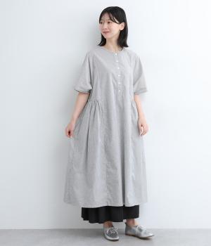 ブロード　サイドギャザーワンピース(ストライプ-ONESIZE)