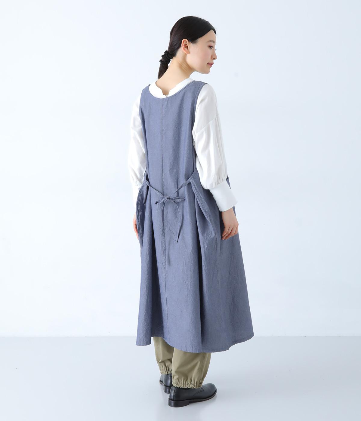 ダンガリーシャンブレー　ワンピースエプロン(ネイビー-F)