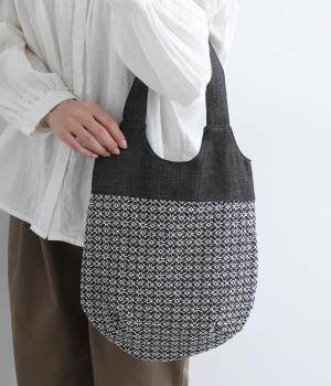 デニム×レース　ラウンドバッグ(ネイビー-ONESIZE)