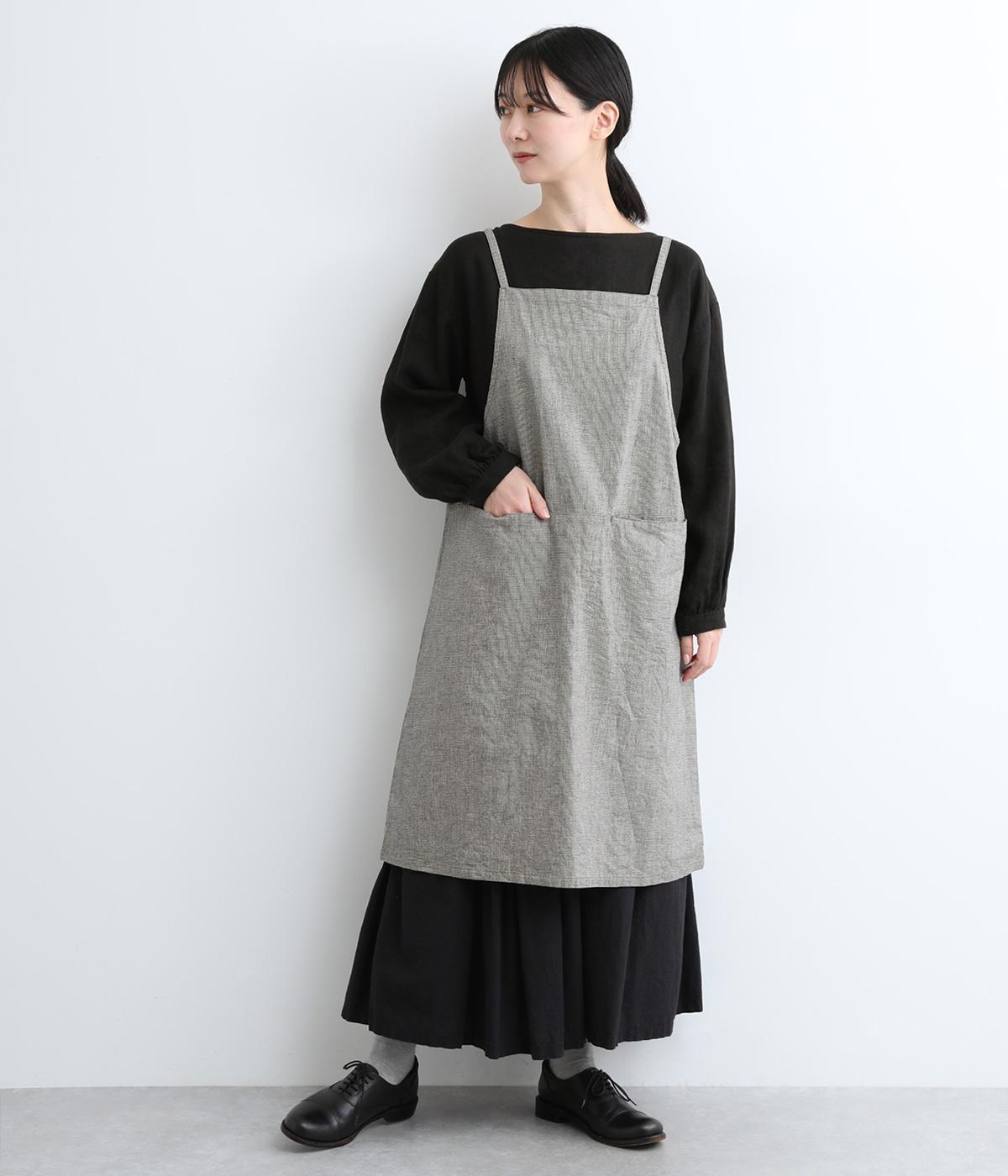 コットンリネンチェック　エプロンワンピース(チドリ-ONESIZE)