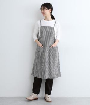コットンリネンチェック　エプロンワンピース(ギンガム-ONESIZE)