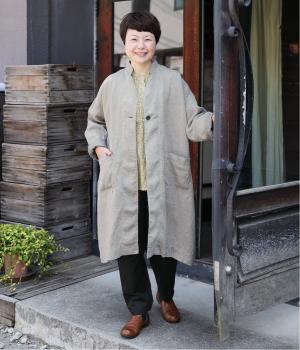 リネンデニム　アトリエコート(グレー-ONESIZE)