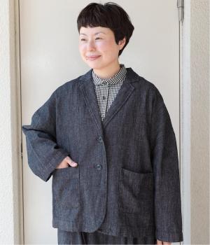 コットンリネンデニム　テーラードジャケット(ネイビー-ONESIZE)