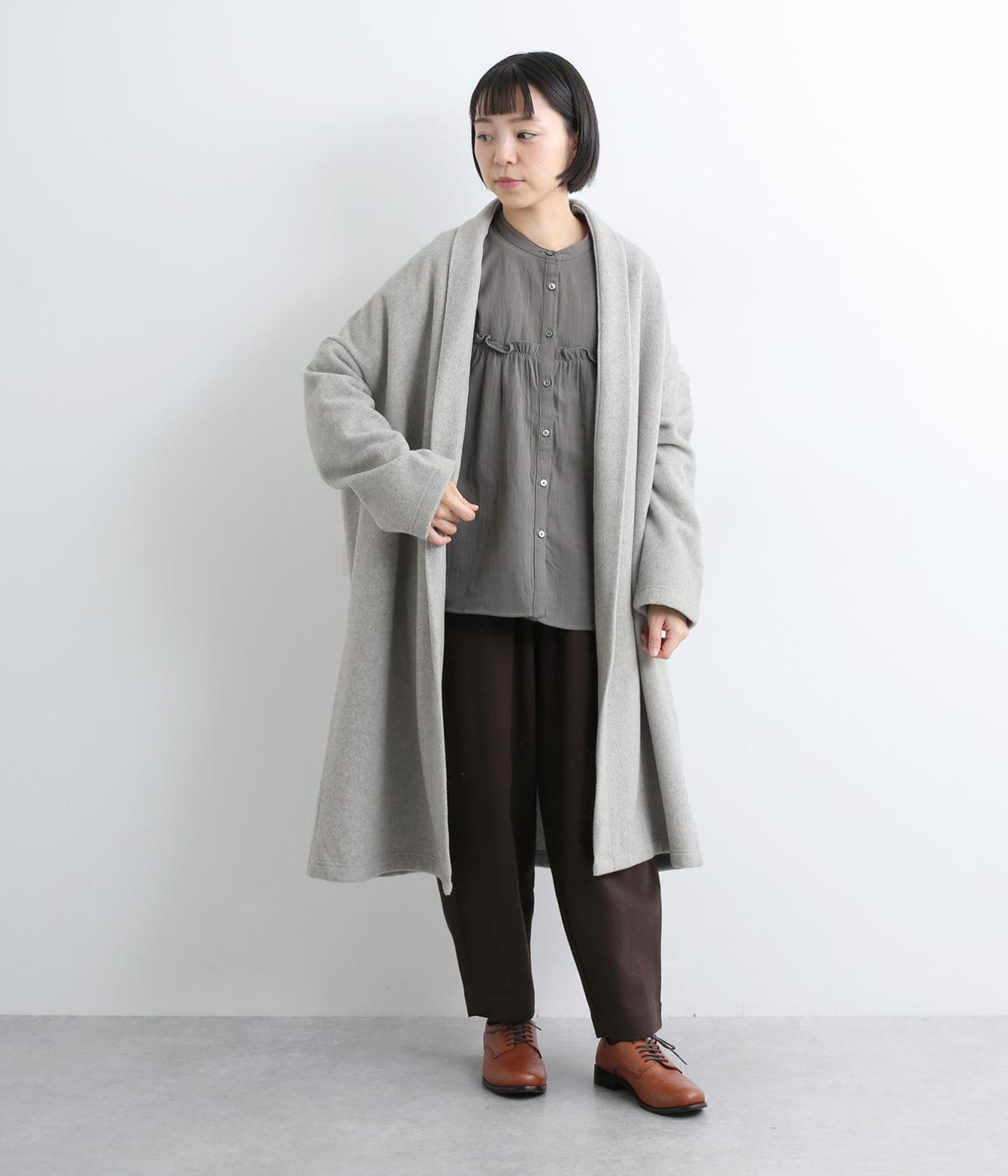 ウール混モッサ―　ローブコート(グレー-F)