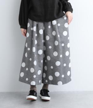 ダブルクロスドットジャカード　タックキュロットパンツ(グレー-F)
