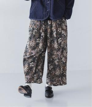 コーデュロイプリント　裾タックパンツ(ブラック-F)