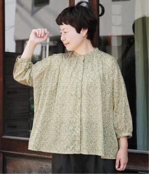 ボイルリーフ＆ドットプリント　比翼ギャザーブラウス(ベージュ-ONESIZE)