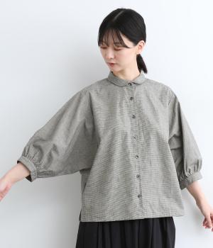 コットンリネンチェック　ミニョンブラウス(チドリ-ONESIZE)