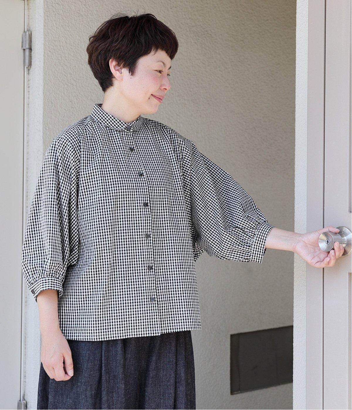 コットンリネンチェック　ミニョンブラウス(ギンガム-ONESIZE)