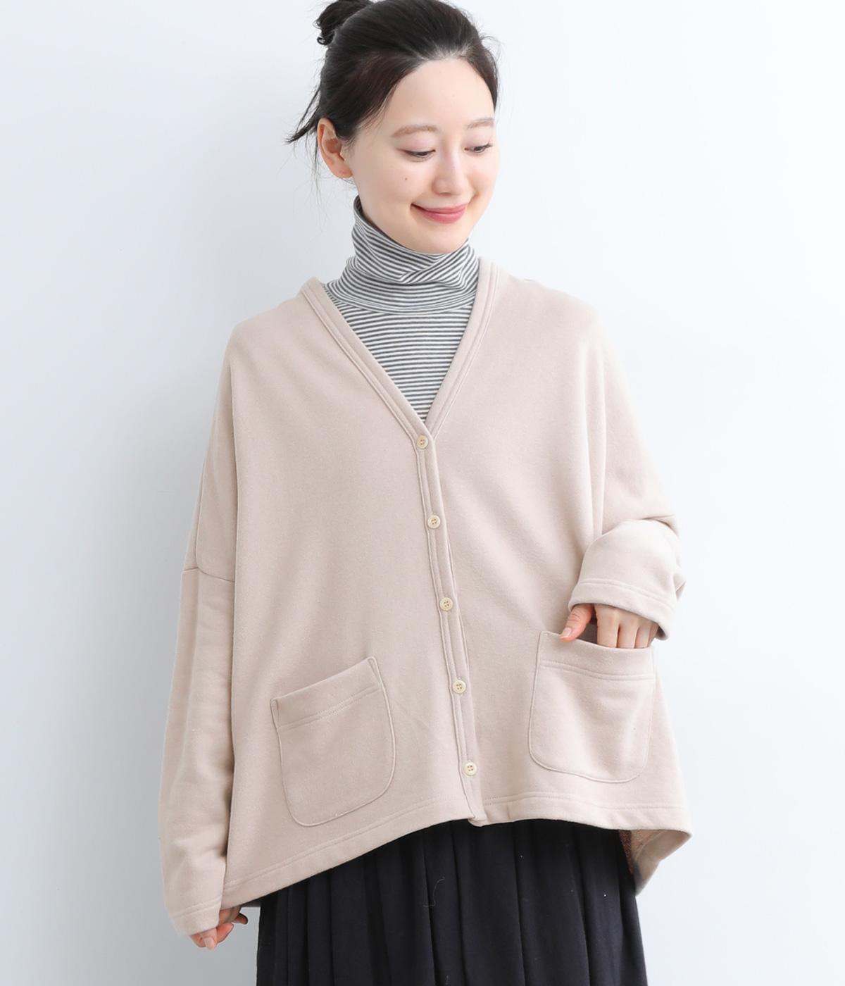 スウェード裏毛　ワイドカーディガン(ベージュ-F)
