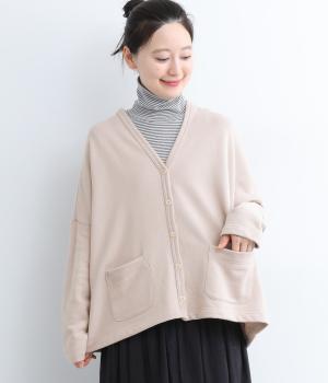 スウェード裏毛　ワイドカーディガン(ベージュ-F)