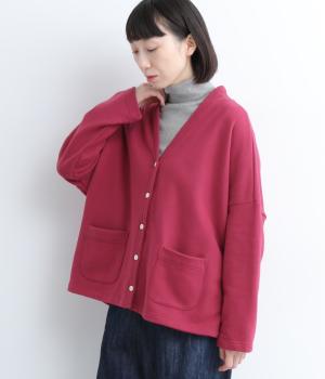 スウェード裏毛　ワイドカーディガン(レッド-F)