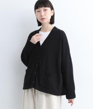 スウェード裏毛　ワイドカーディガン(ブラック-F)