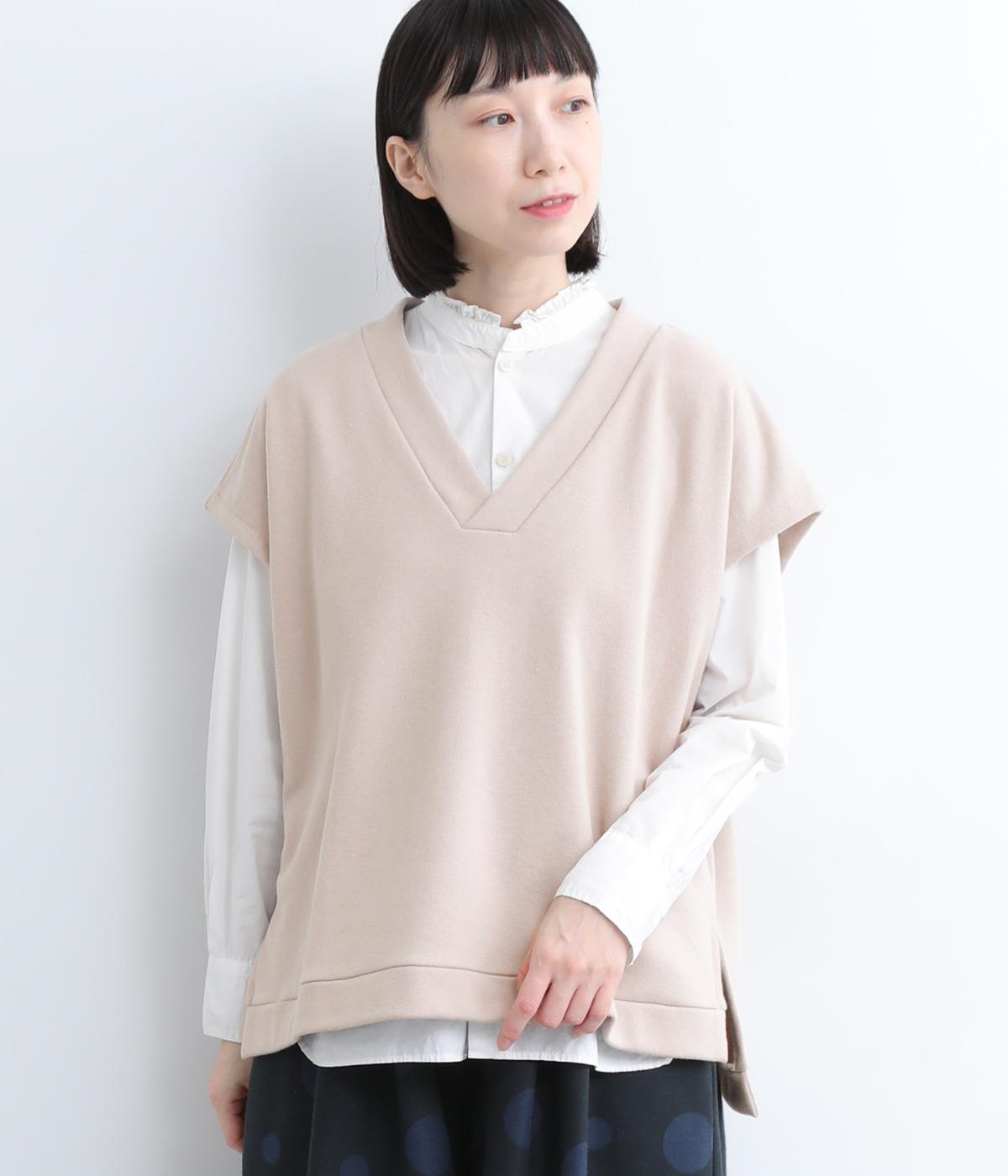 スウェード裏毛　Vネックベスト(ベージュ-F)