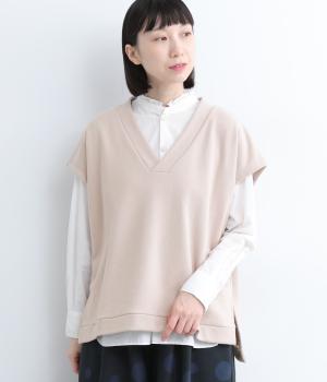 スウェード裏毛　Vネックベスト(ベージュ-F)