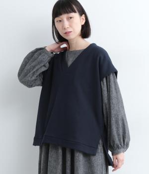 スウェード裏毛　Vネックベスト(ネイビー-F)