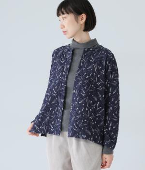 接結花ジャカード　クルーネックカーディガン