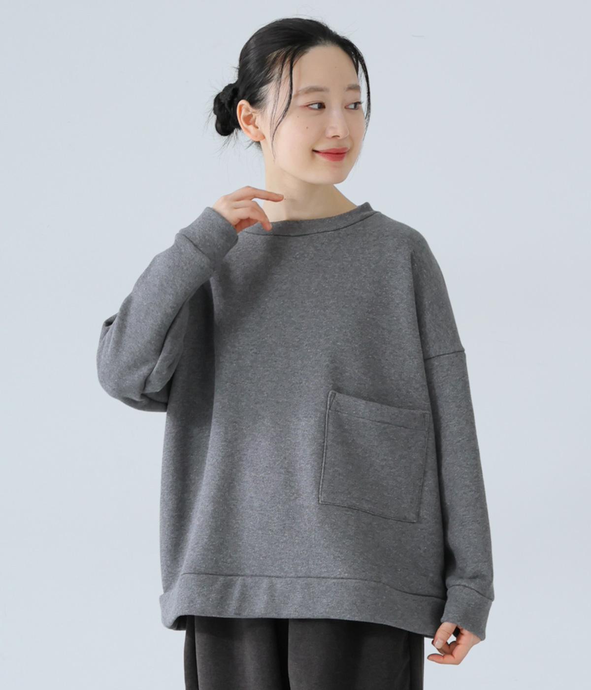 裏毛　ポケットプルオーバー(杢チャコール-F)