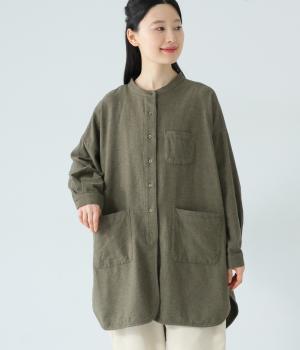 コットンウールツイル　アトリエシャツ(カーキ-F)