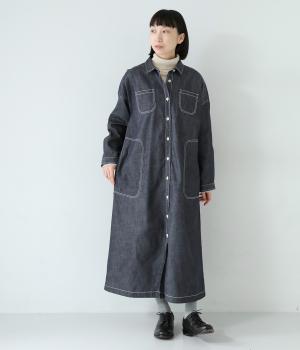 デニム　ステッチワークワンピース(ネイビー-F)