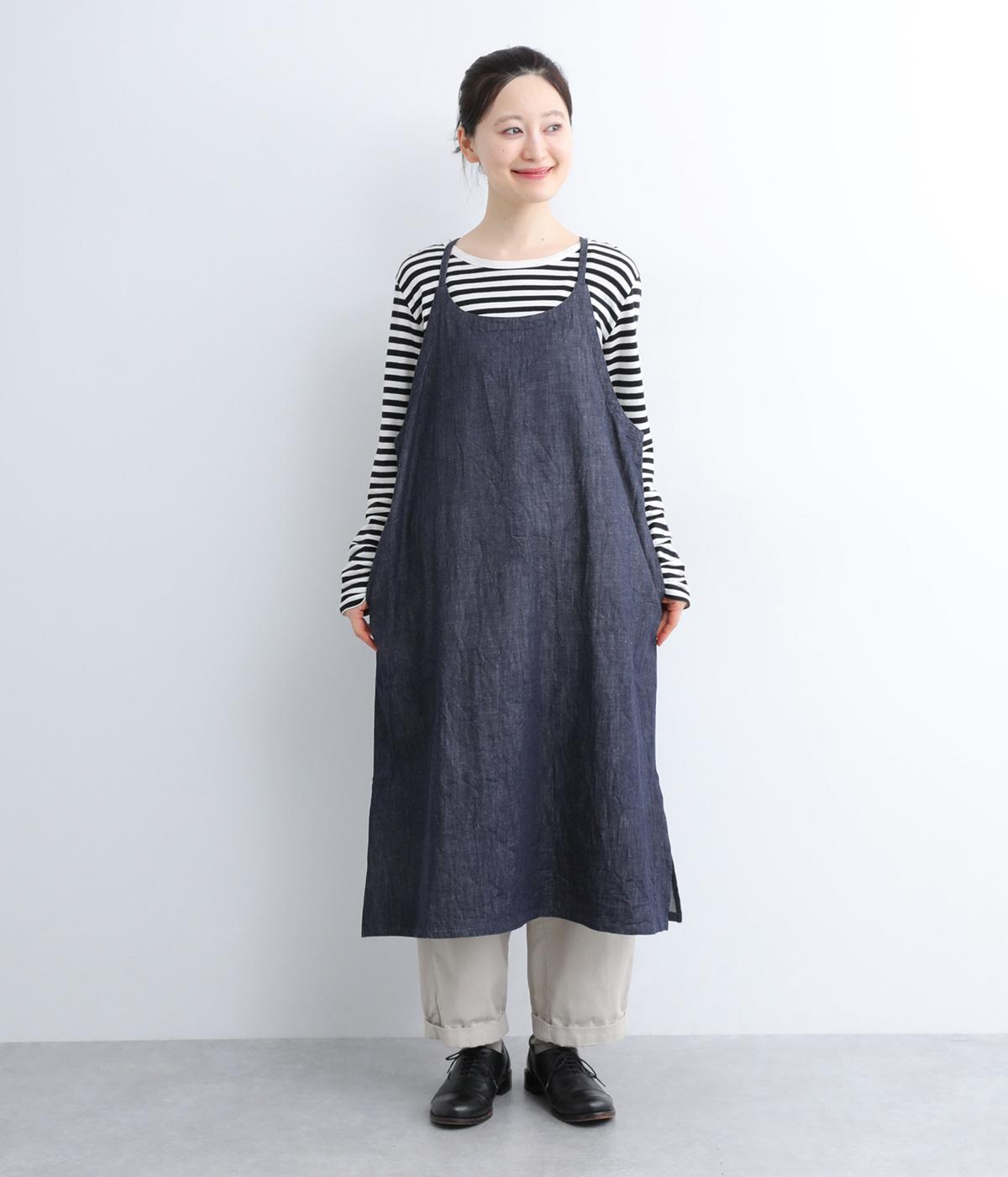 デニム　ロングキャミソールエプロン(ネイビー-F)