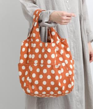 コットンリネンドット　ポケットキューブバッグ