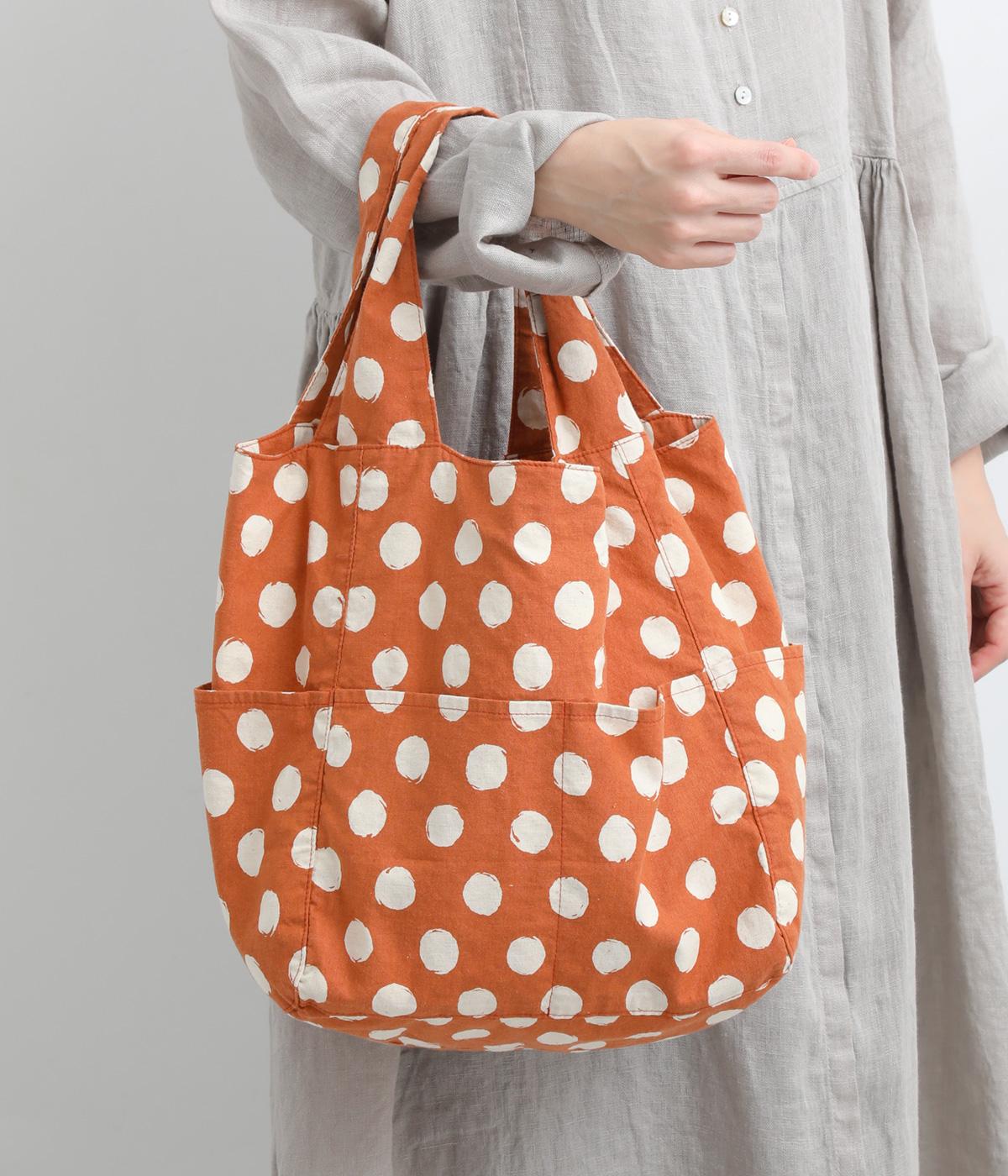 コットンリネンドット　ポケットキューブバッグ(オレンジ-F)