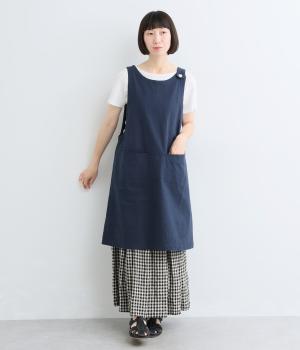 リネンコットンキャンバスオーバーエプロン(ネイビー-F)