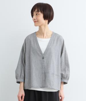 コットンガーゼクラフトワッシャー　チェックカーディガン(チドリ-F)