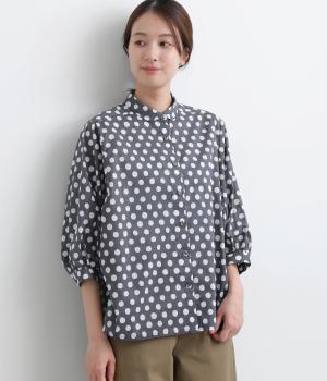 ラフドットプリント　ミニョンワイドスリーブブラウス(グレー-F)